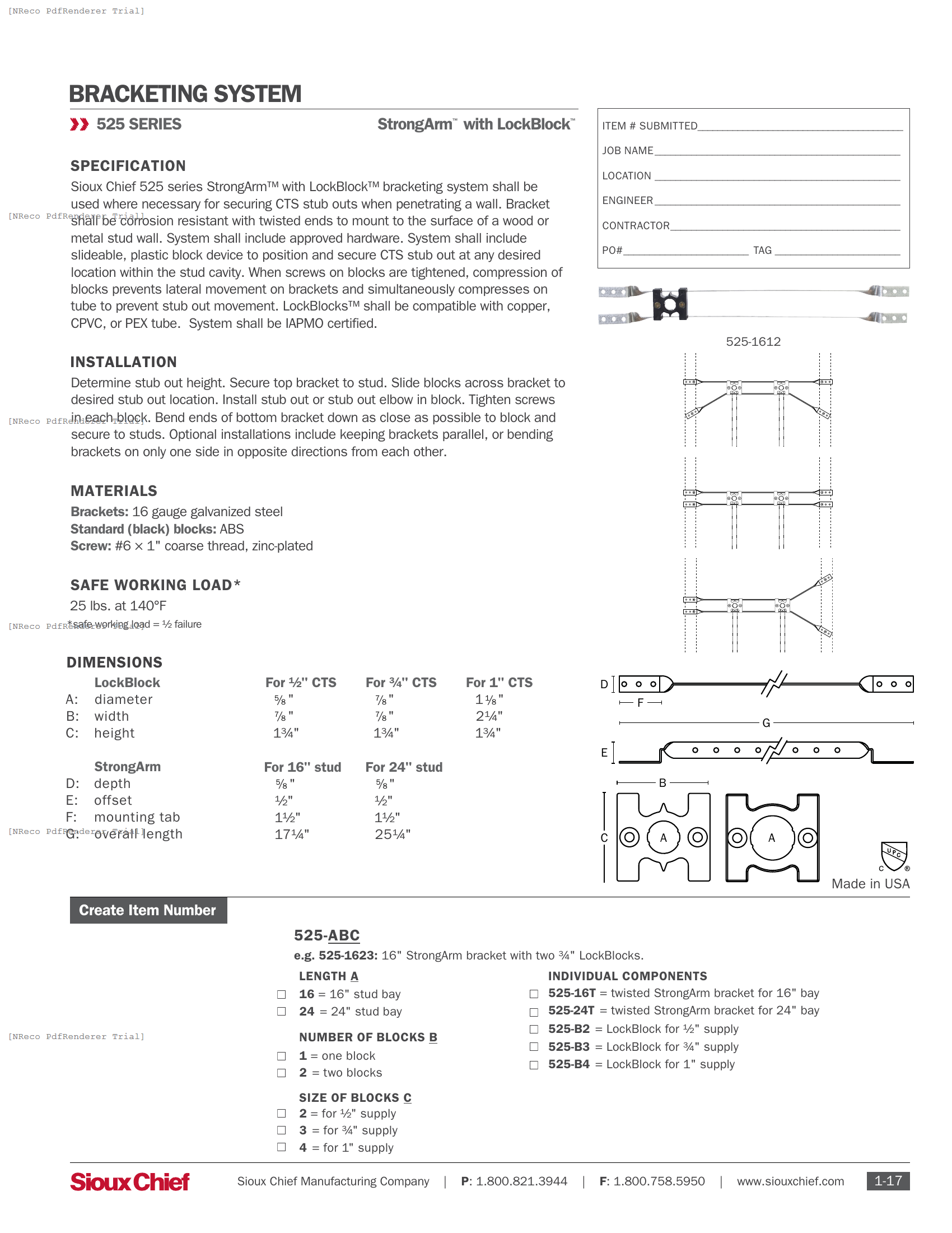 525 SERIES - STRONGARM WITH LOCKBLOCK - SPEC SHEET.PDF Specification Document